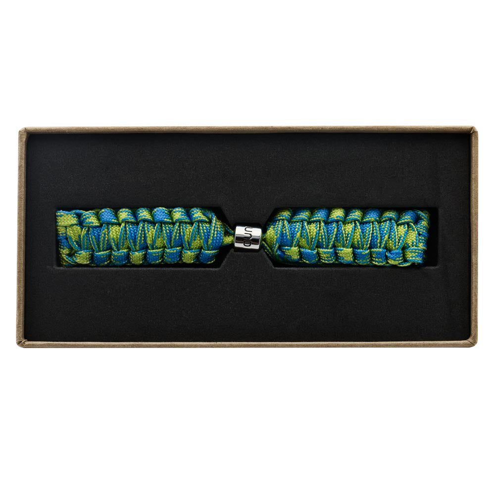 Pulseira Entrançada Verde e Azul, Fecho Silver