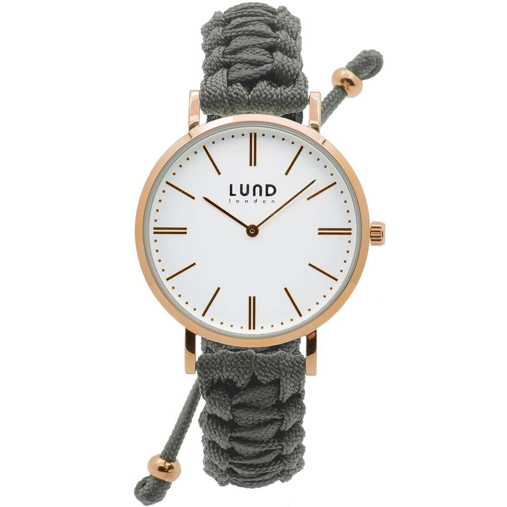 Relógio de Pulso Entrançado Cinza, Caixa Rose Gold 34/39mm