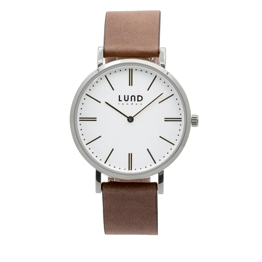 Relógio de Pulso Pele Chocolate, Caixa Silver 39mm