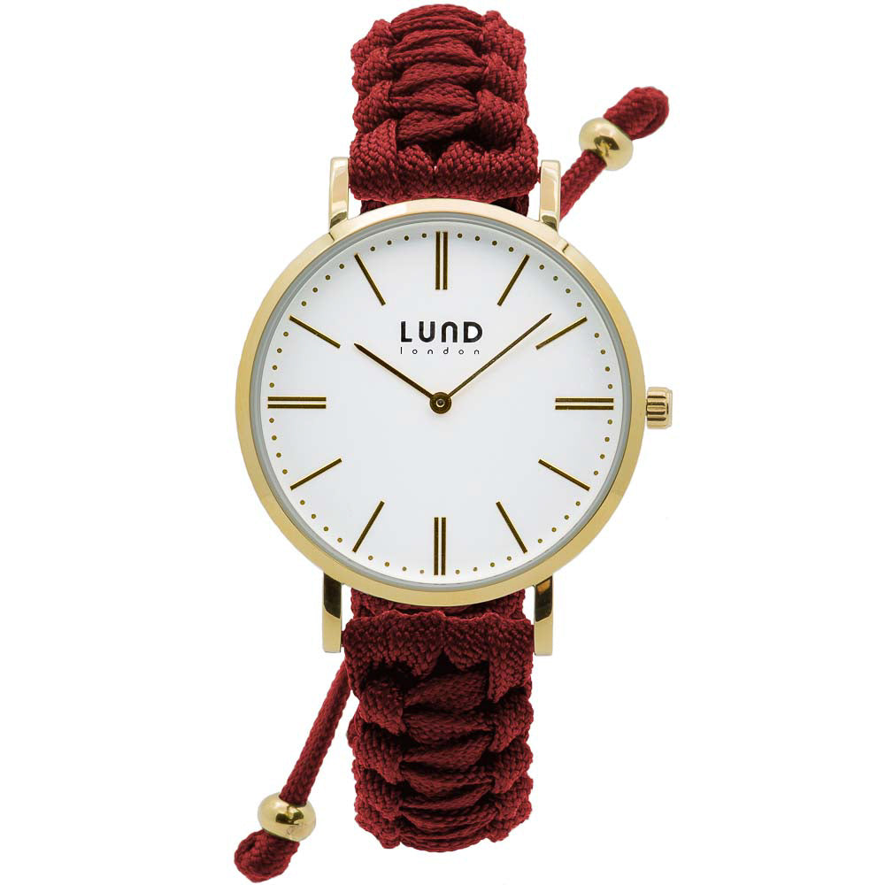 Relógio de Pulso Entrançado Grená, Caixa Gold 34/39mm