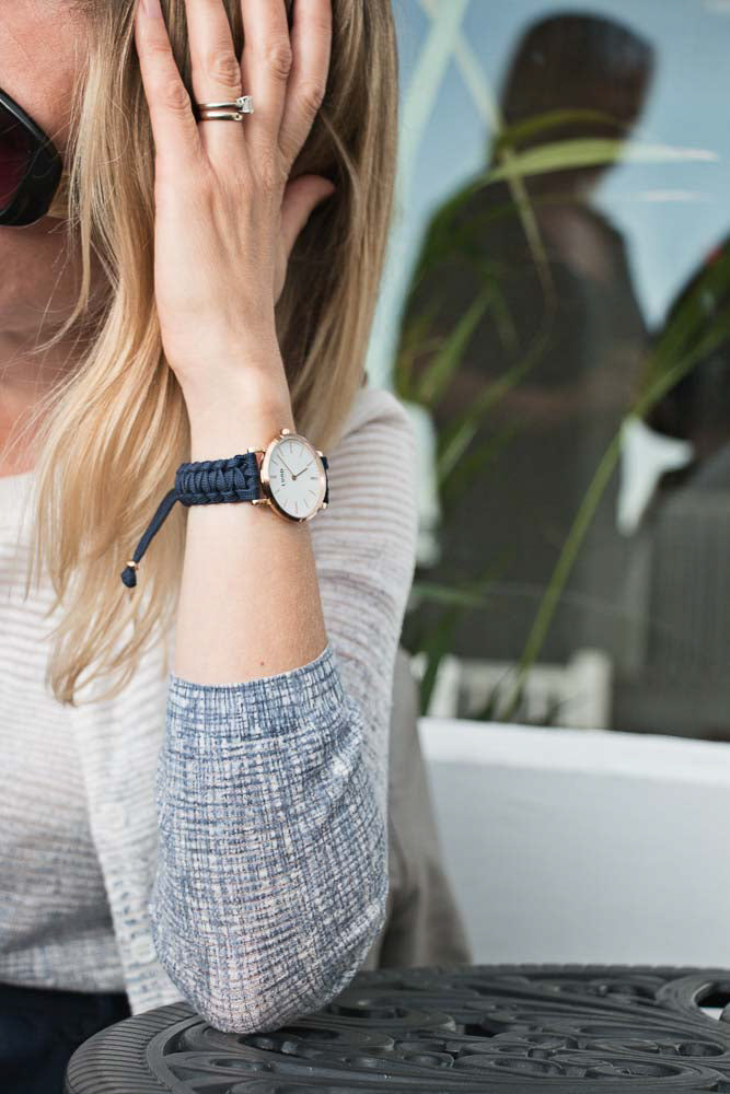 Relógio de Pulso Entrançado Azul, Caixa Rose Gold 34mm