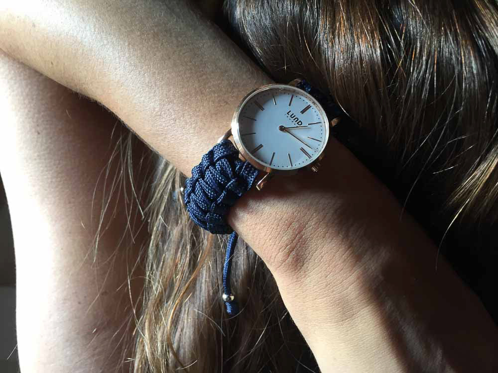 Relógio de Pulso Entrançado Azul, Caixa Rose Gold 34mm