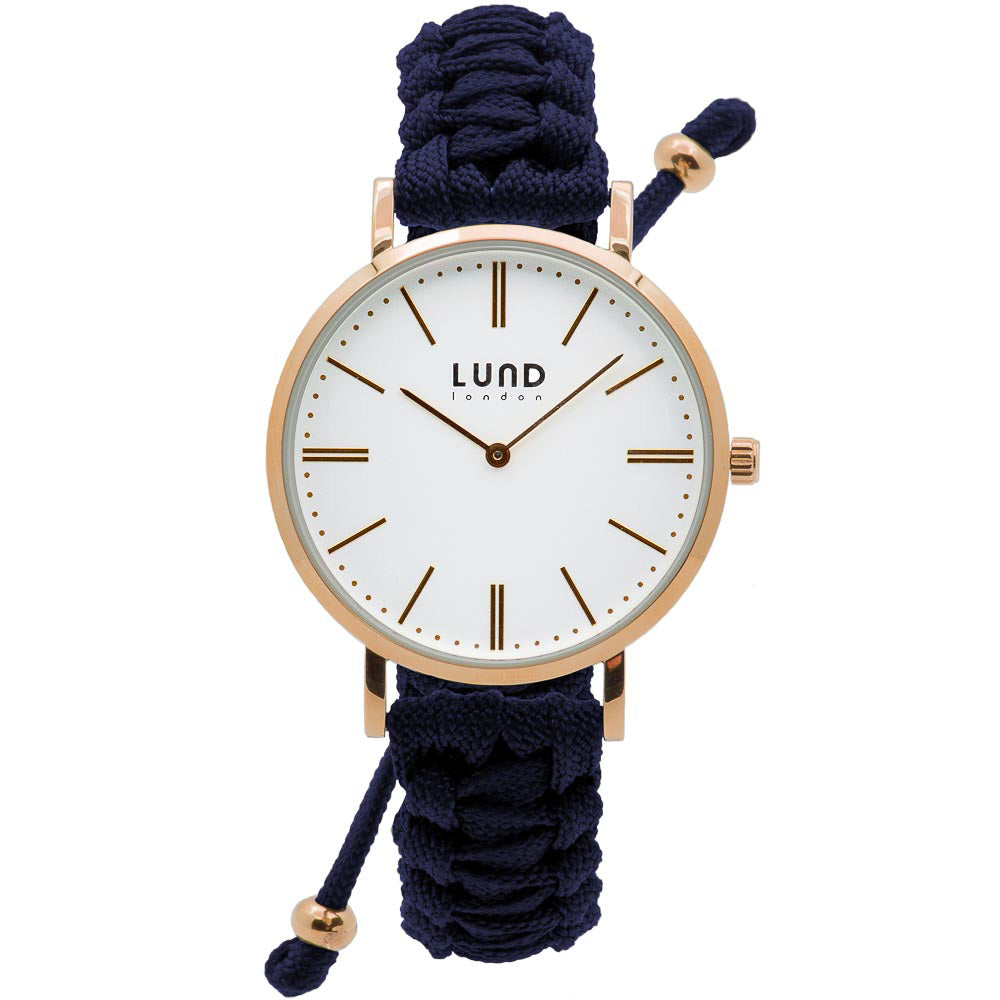 Relógio de Pulso Entrançado Azul, Caixa Rose Gold 34mm