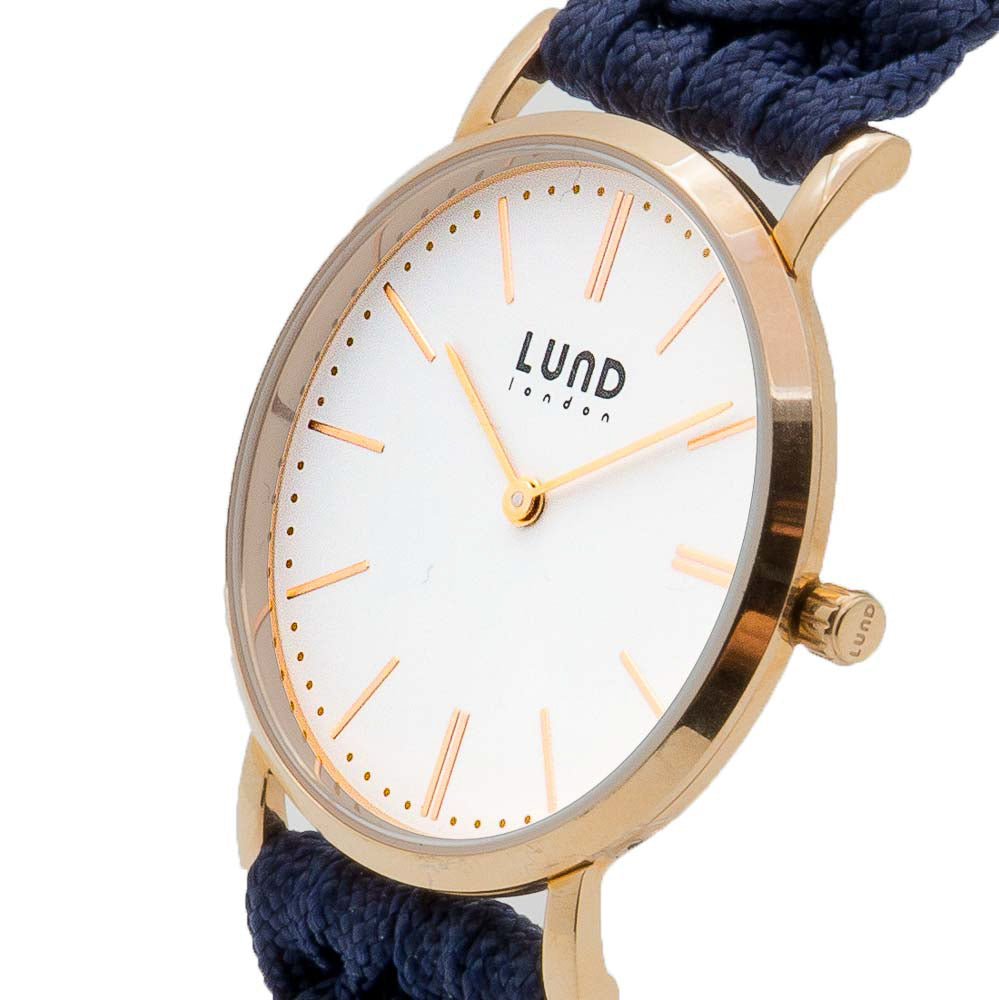 Relógio de Pulso Entrançado Azul, Caixa Rose Gold 34mm