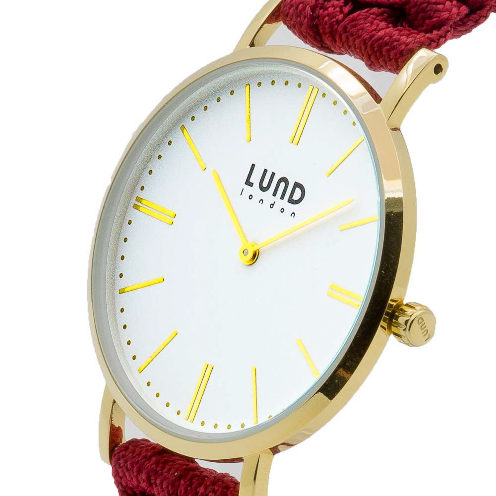 Relógio de Pulso Entrançado Grená, Caixa Gold 34/39mm