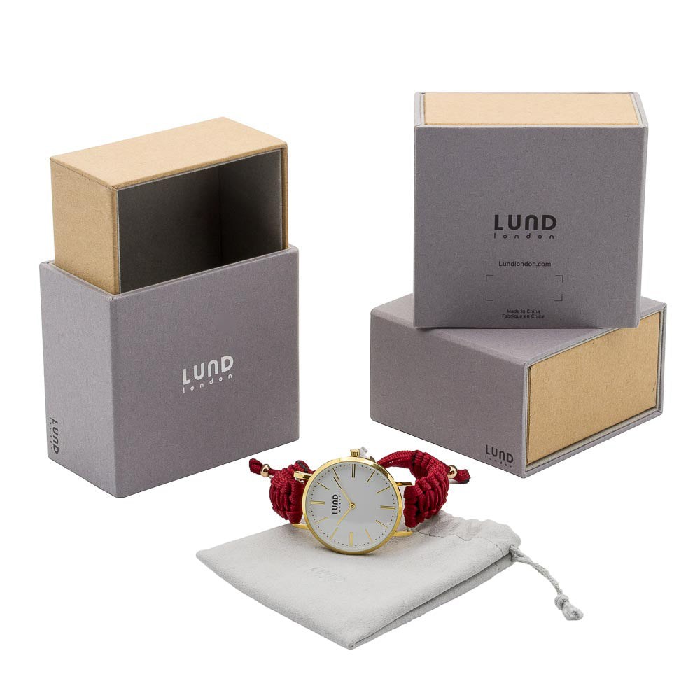 Relógio de Pulso Entrançado Grená, Caixa Gold 34/39mm