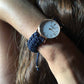 Relógio de Pulso Entrançado Azul, Caixa Rose Gold 34mm